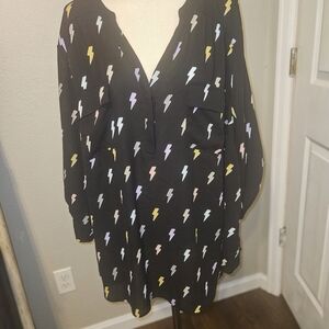 Torrid Black Blouse with Multicolor Lightning Pattern